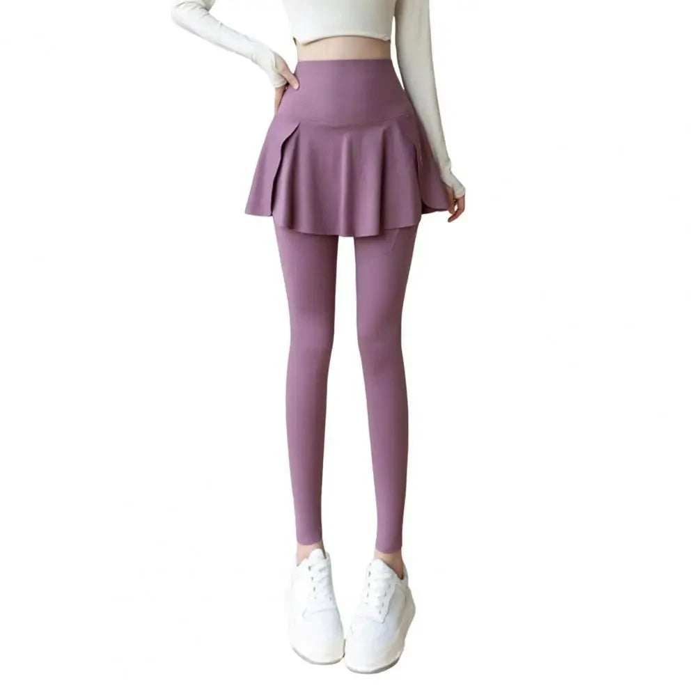 Women Tennis Skirted Leggings Pockets Elastic Sports Yoga GlowCart