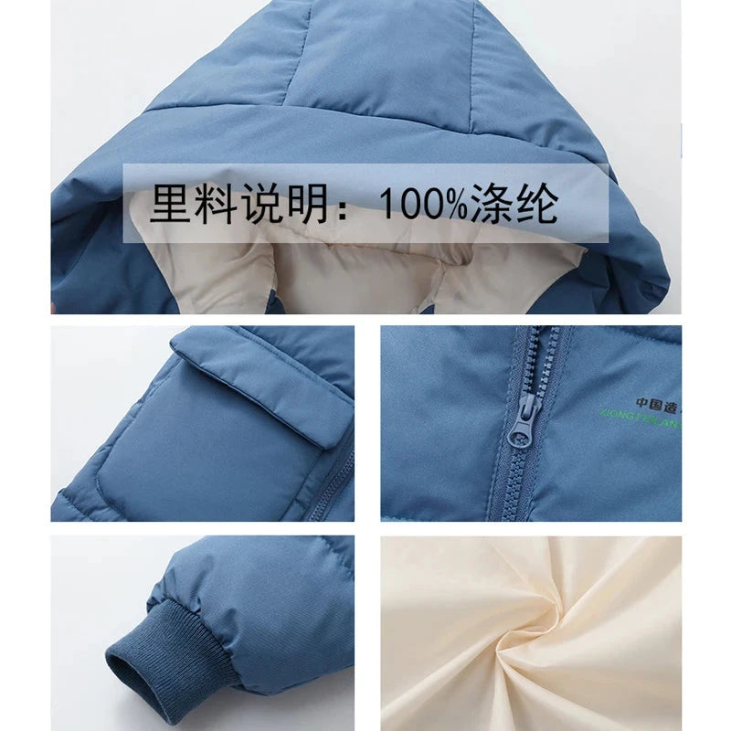 Winter New Teen Boys Jacket Long Style Solid Color Thick Keep Warm Hooded Windbreaker For 3-10 Years Kids Down Cotton Outwear GlowCart