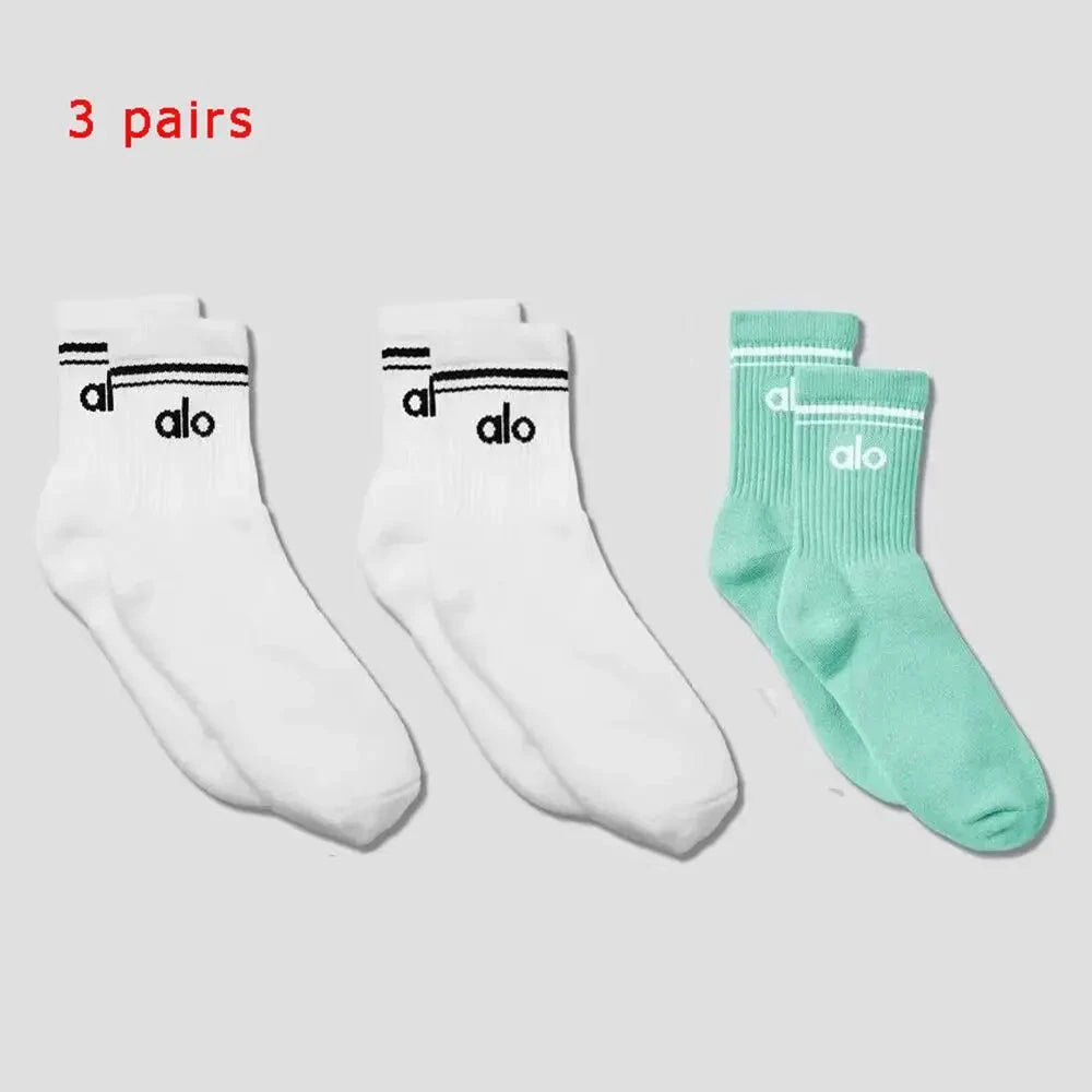 Knit Yoga Socks Women Four Seasons Retro Cotton Comfortable Colorful Middle Length Sports Fitness Long Socks for Yoga Pilates GlowCart