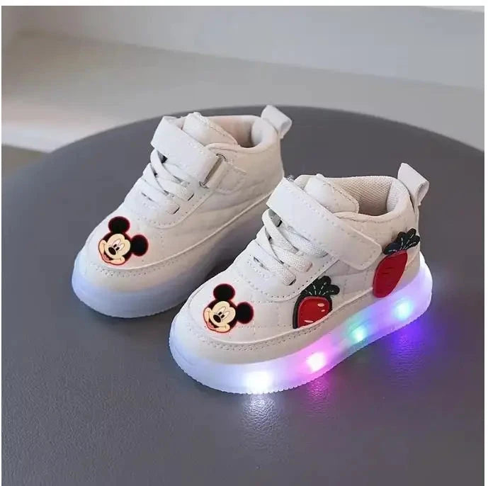 Disney Mickey Mouse Spring Autumn and Winter Children's Lighting Casual Shoes pu Girls and Boys LED Sneakers Board shoes GlowCart