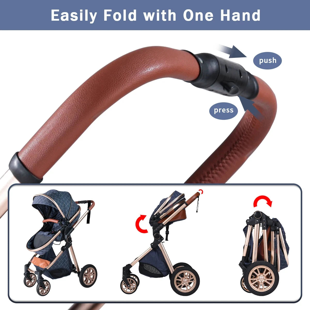 High landscape baby stroller, portable and foldable, a travel trolley that can be pushed in both directions GlowCart