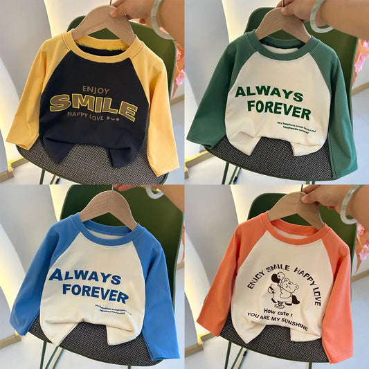 New Autumn Girls and Boys Long Sleeve T-shirt Base Shirt Letter Korean Style Children Clothing GlowCart