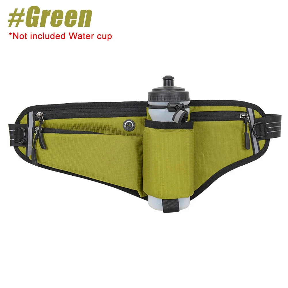 Waterproof Hydration Running Belt with 90° No-Bounce Bottle Holder - Adjustable Reflective Waist Pack for Hiking, Cycling, Gym GlowCart