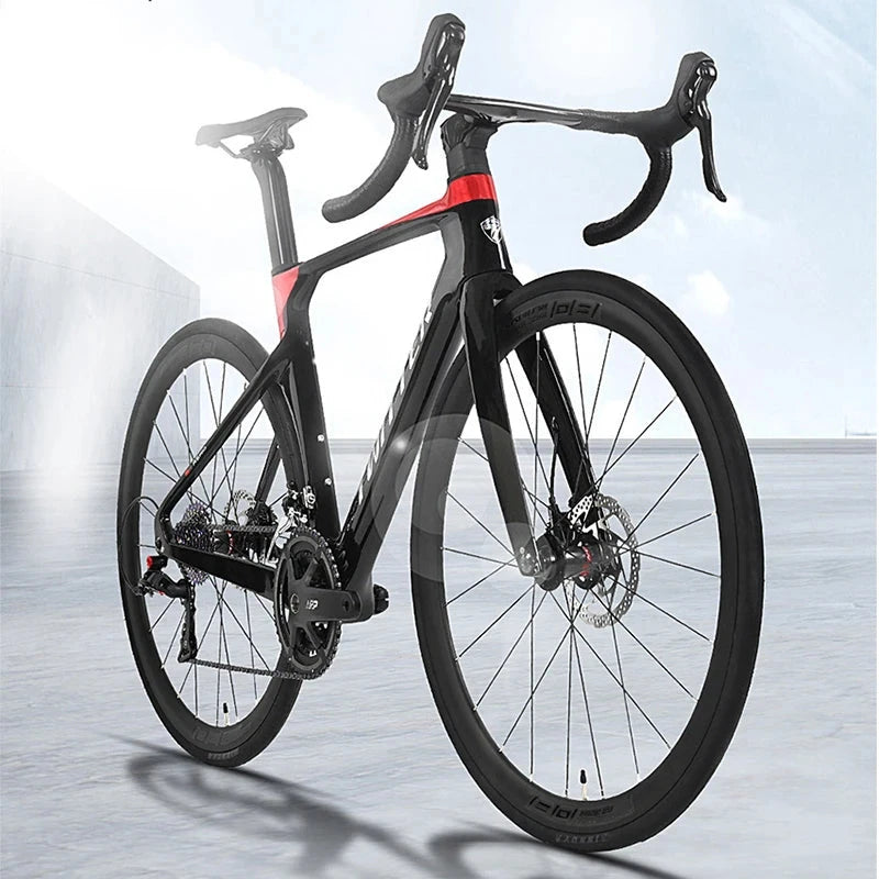 Twitter 700X28C Sensah 24 Speed Carbon Road Bike Hydraulic Disc Racing Bicycle With 50mm Carbon Wheelset inner Cables For Adults GlowCart