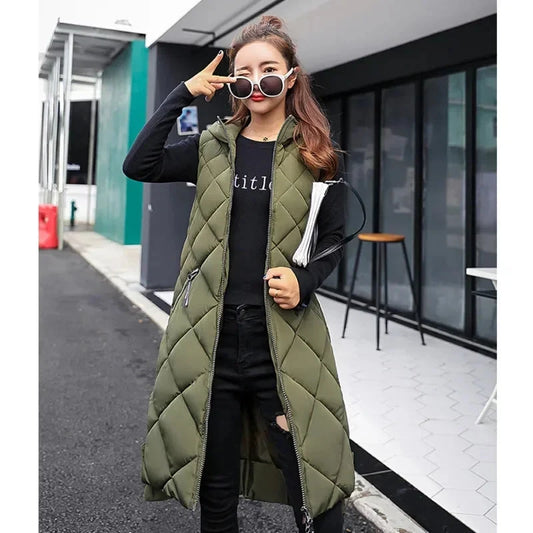 Women's Sleeveless Vest Long Down Padded Jacket Solid Color GlowCart