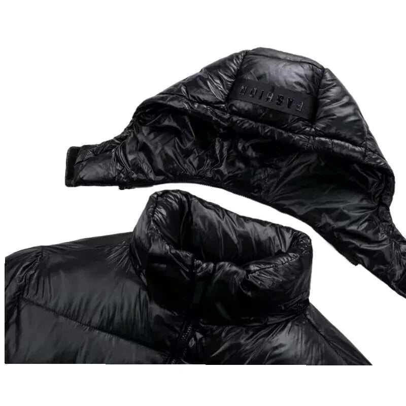 Mens Winter Puffer Jacket Black Warm Thickened Hooded Down GlowCart