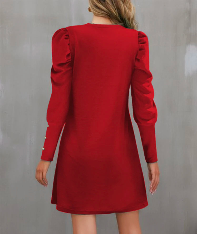 2024 European and American Cross-Border Women's Clothing Amazon Autumn and Winter New Pure Color Round Neck Puff Sleeve Button L GlowCart