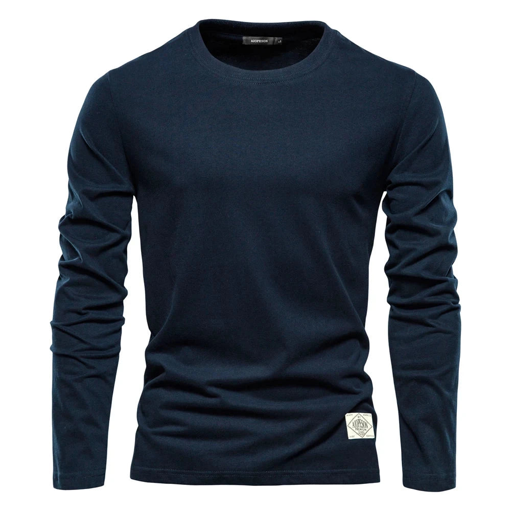 100% Cotton Long Sleeve T shirt For Men Solid Spring Casual GlowCart