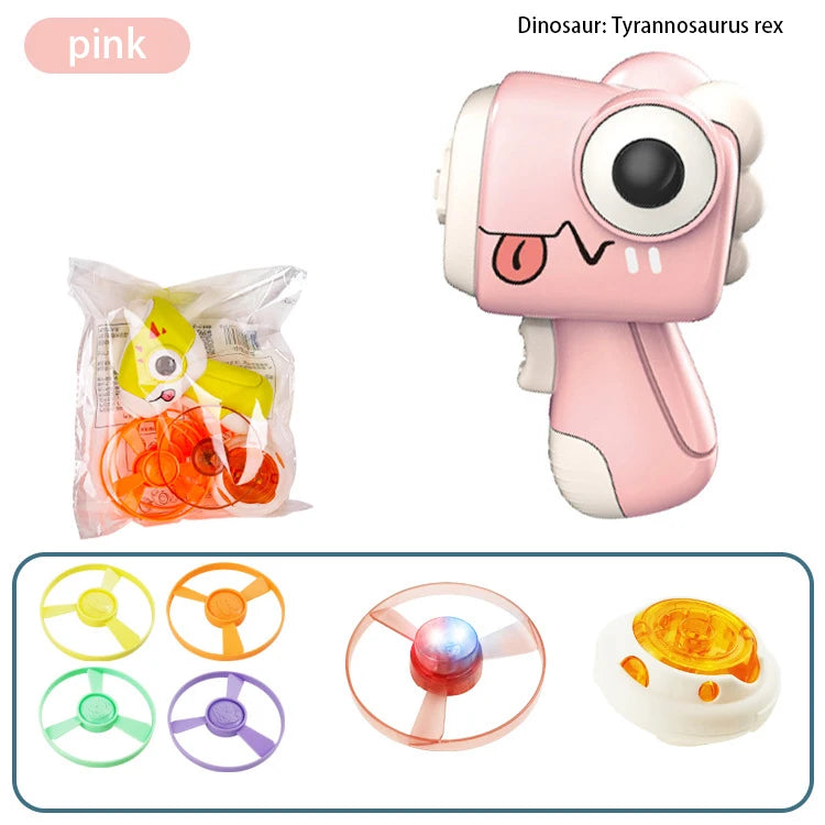 Children Saucer Launcher Pistol Outdoor Spinning Top Dinosaur Gun Toys Flying Disc Bamboo Dragonfly Ejection Luminous Gyroscope GlowCart