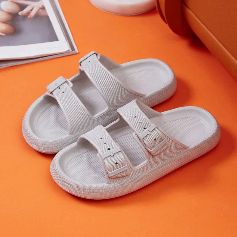 Fashion Buckle Thick Platform Slippers Women Home Soft Sole GlowCart