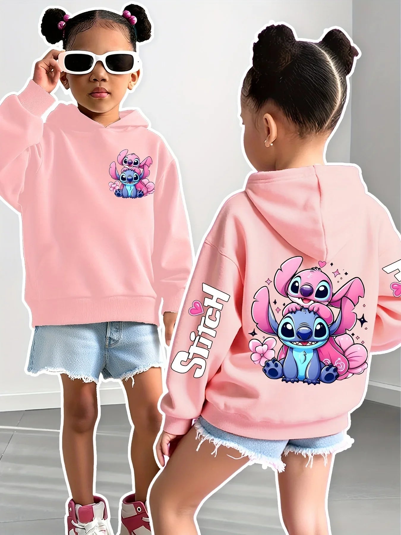 2025 Disney Hoodies Fashion Stitch Angel Monster Pocket Sweatshirt Pullover Cute Hoodies Girls Kids Sweatshirt Cartoon Tops Y2k GlowCart