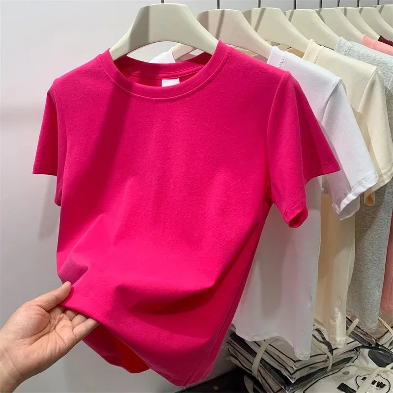 2025 Summer T Shirts For Women High Quality Solid Casual GlowCart