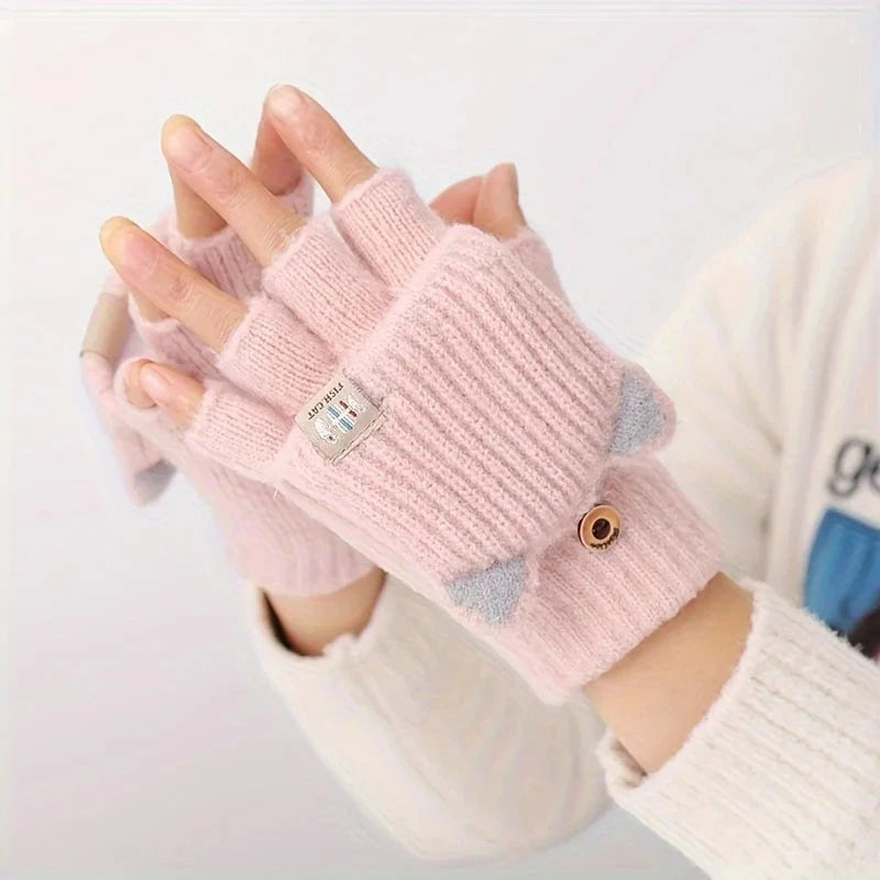 Winter Women Knitted Gloves Thick Woolen Female Mittens Cute GlowCart