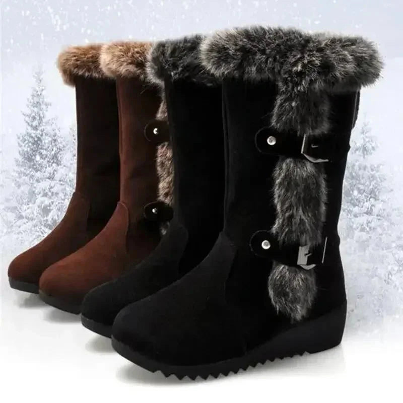 New Winter Women Boots Casual Warm Fur Mid-Calf Boots shoes GlowCart