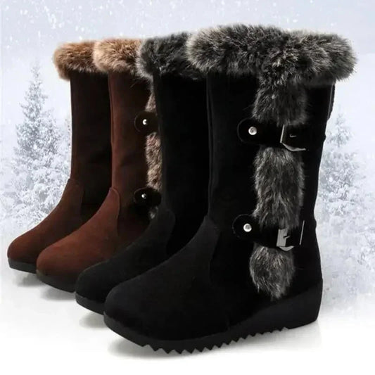 New Winter Women Boots Casual Warm Fur Mid-Calf Boots shoes GlowCart