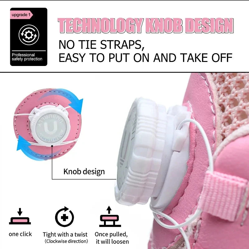 Rotating button Ladies' safety shoes breathable Work Sneakers Steel Toe Shoes Women Protective Shoes Puncture-Proof Work Shoes GlowCart