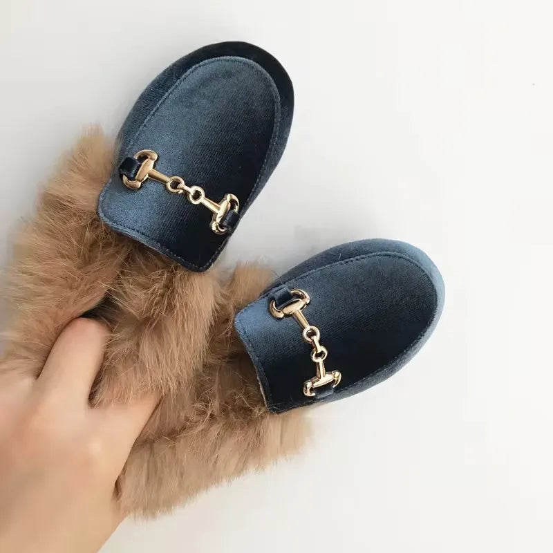 Winter Kids Fur Princess Shoes Baby Girls Velvet Brand Flats Children Slip On Shoes Toddler Fashion Dress Loafers Boys Moccasin GlowCart