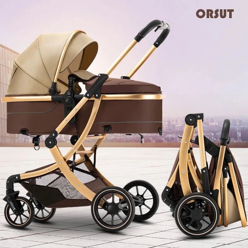 2025 New High-view Baby Stroller Can Sit or Lie Down, Lightweight and Foldable, Two-way Shock Absorption, Newborn Baby Hand Push GlowCart