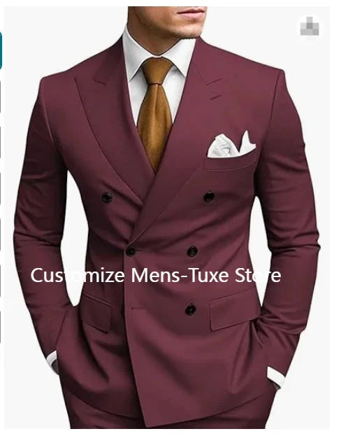 High Quality Brown Men's Suits Double Breasted Bespoke GlowCart