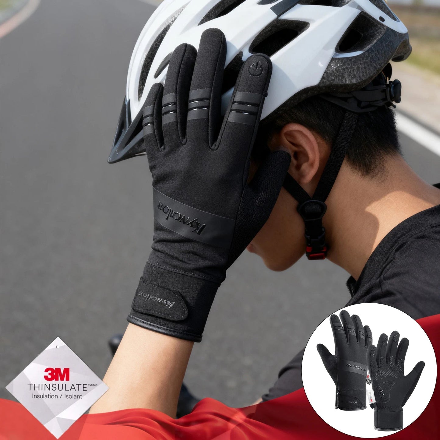 3M Gloves Black Waterproof Winter Warm Cycling Outdoor Sports Running Riding Motorcycle Ski Touch Screen Snowboard Gloves Men GlowCart
