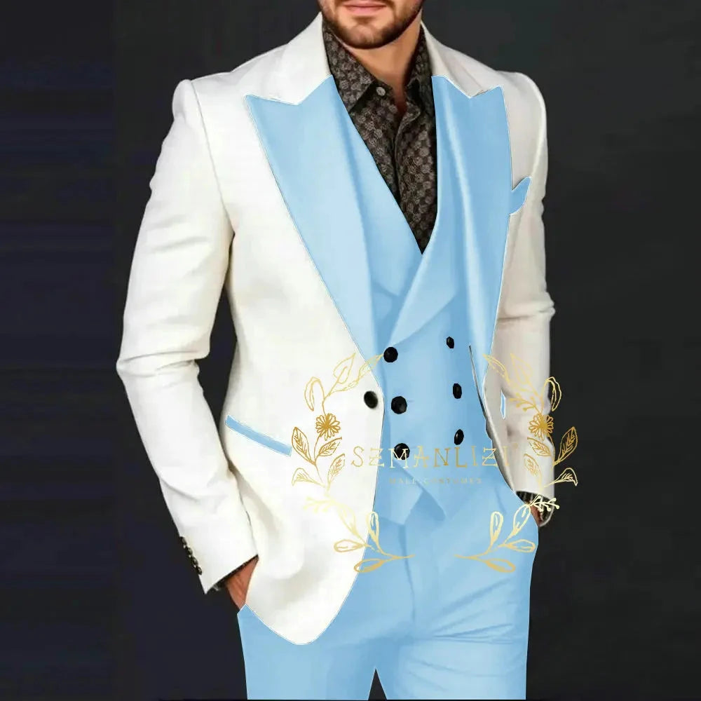 Ivory Jakcet Dark Green Vest Pant Men's 3-piece Suit Set GlowCart