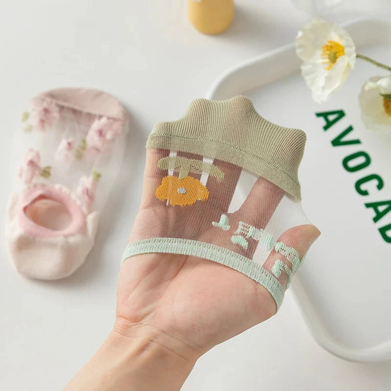 6Pairs Cute Small Flower Sheer Women's Socks Soft & GlowCart