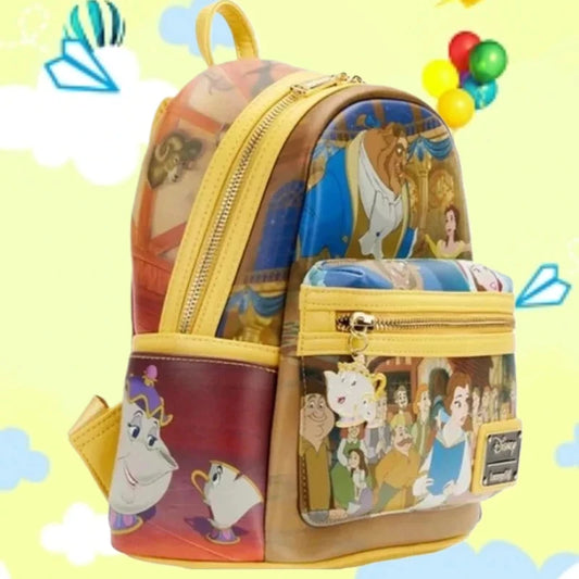 Beauty and The Beast Princess Scene Cogsworth Lumiere Chip Cosplay Mini Backpack GlowCart