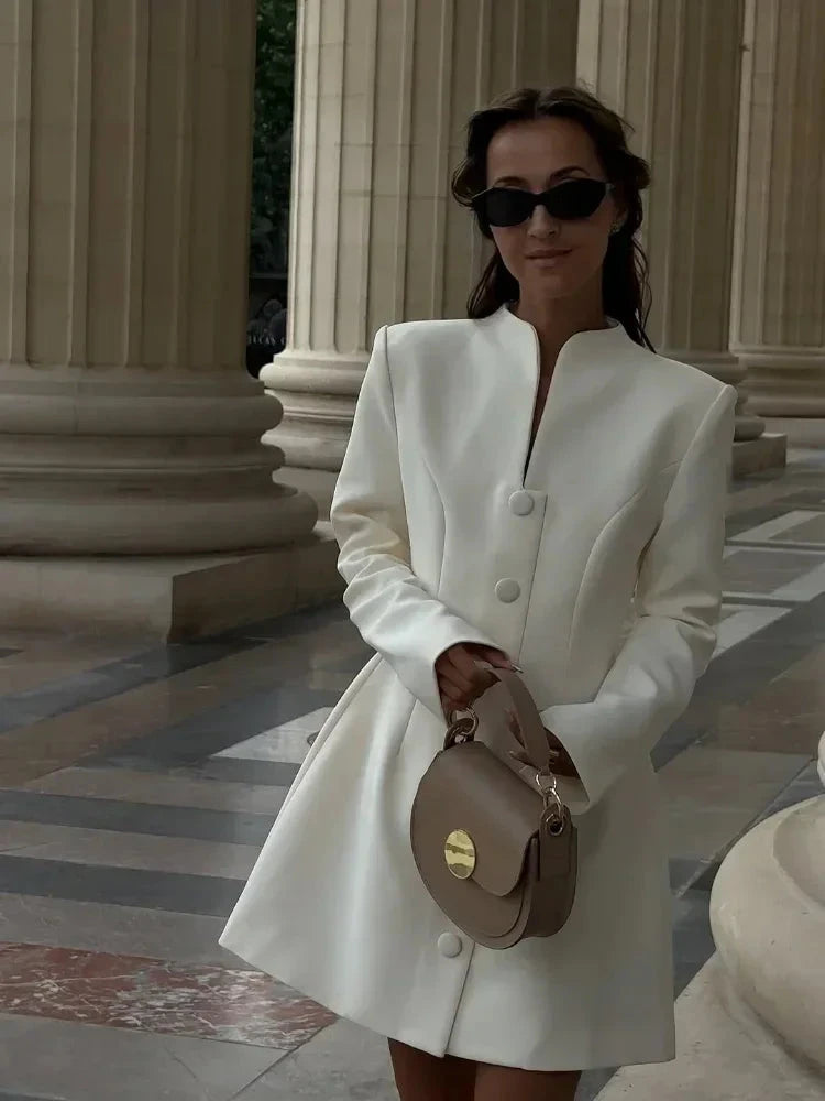 Solid Single-breasted A-line Mini Dress 2025 Elegant Women's GlowCart