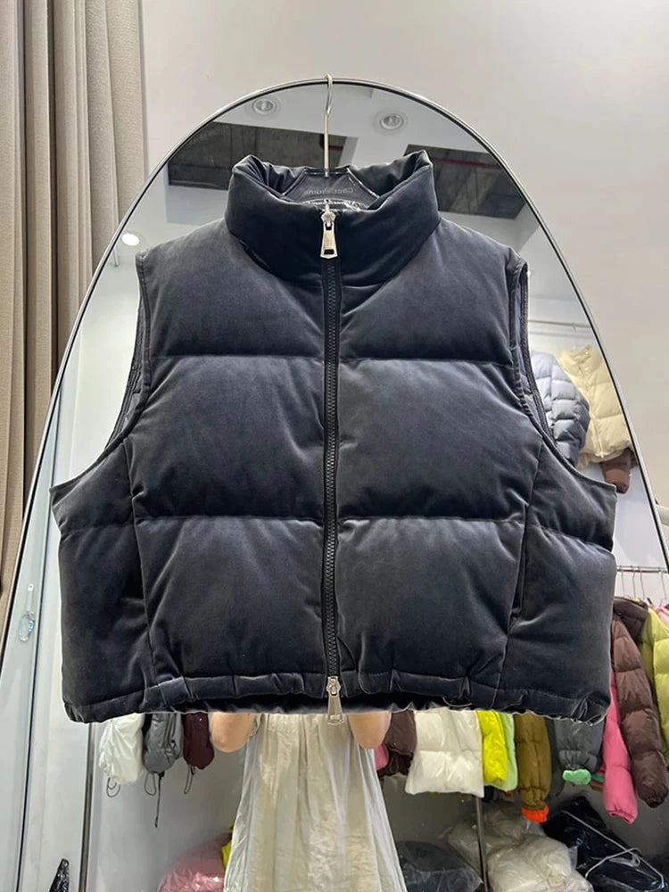 Autumn Winter Stand Collar Velvet Fluffy Puff Down Vest GlowCart