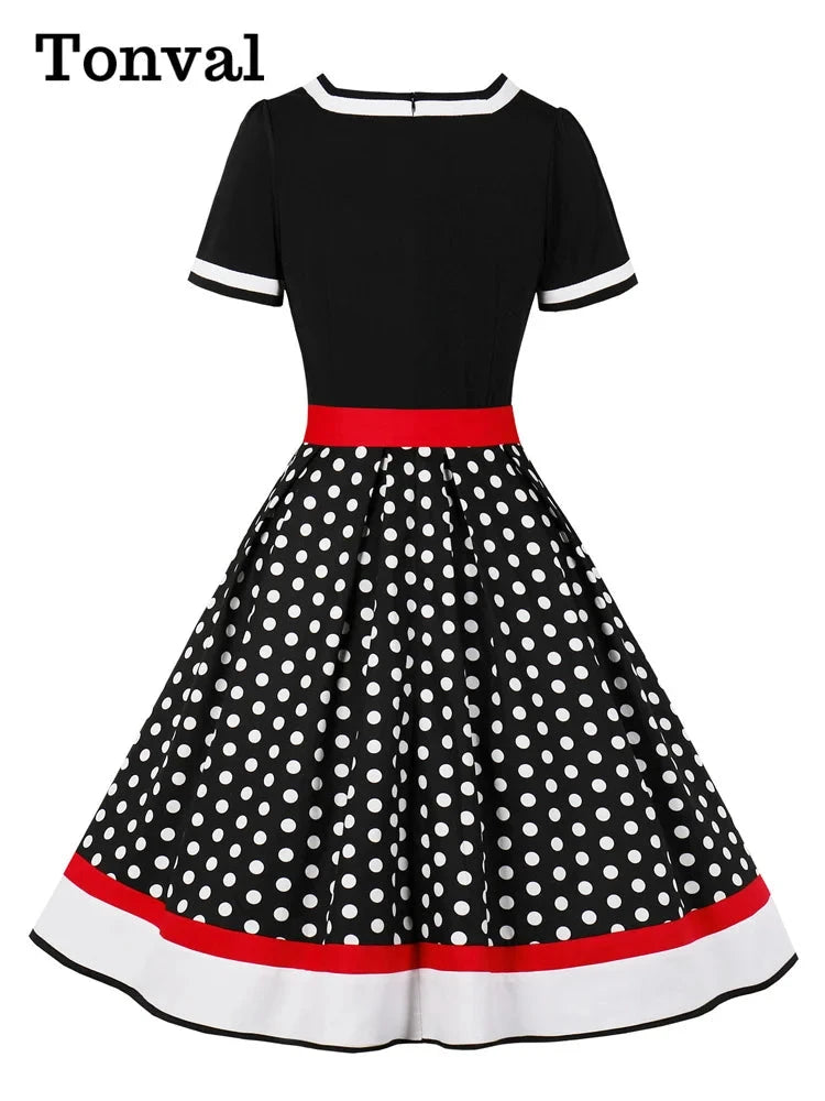 Tonval Vintage 50s Ladies Floral Pleated Rockabilly Dress GlowCart