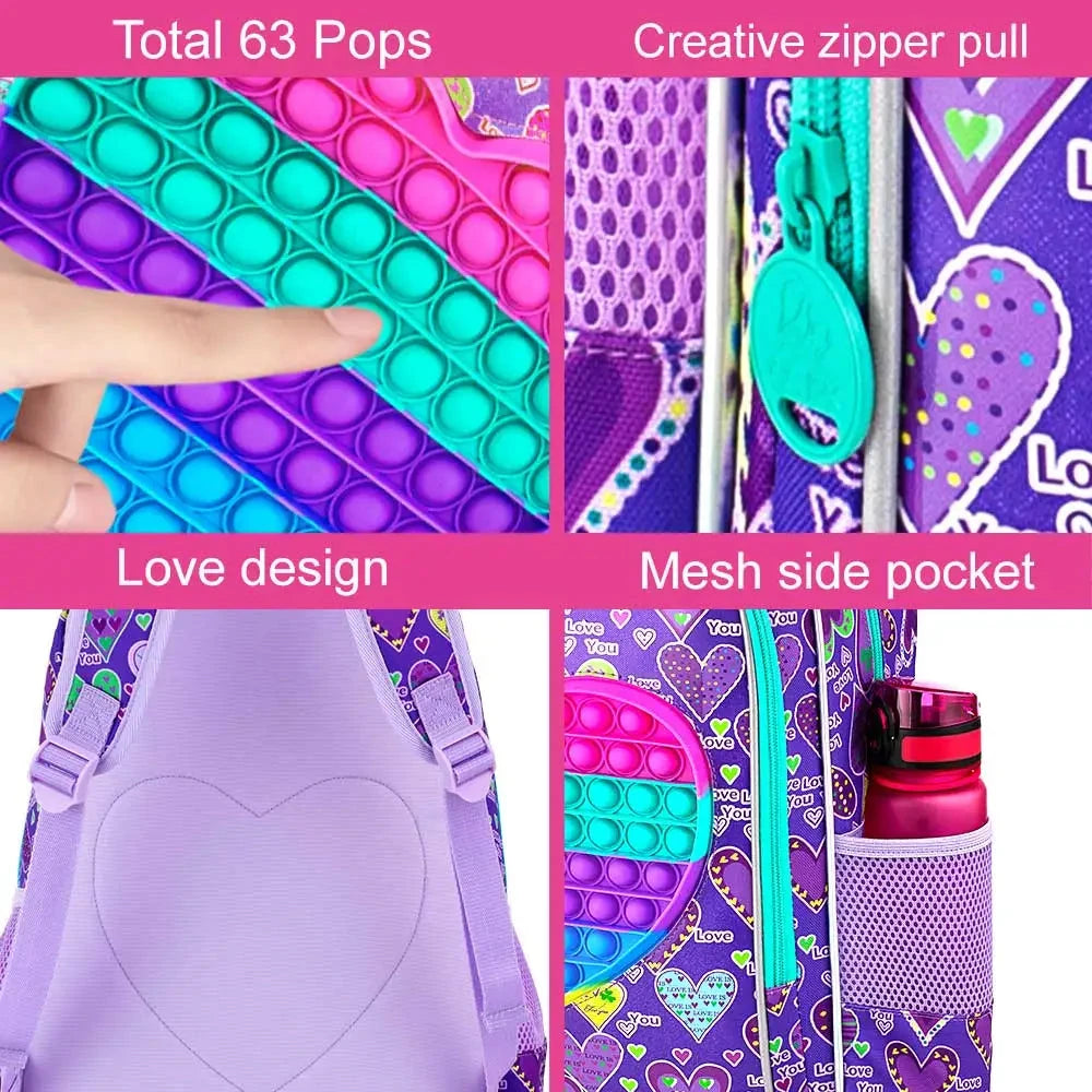 3PCS  Backpack for Girls, 16" Kids Backpacks with Lunch Box, Water Resistant Girl Bookbag for School Elementary GlowCart