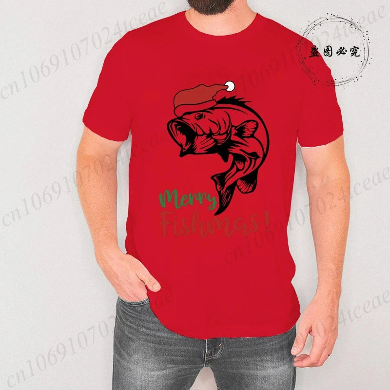 Fishing Christmas Men's T Shirts Merry Fishmas Print Tees GlowCart