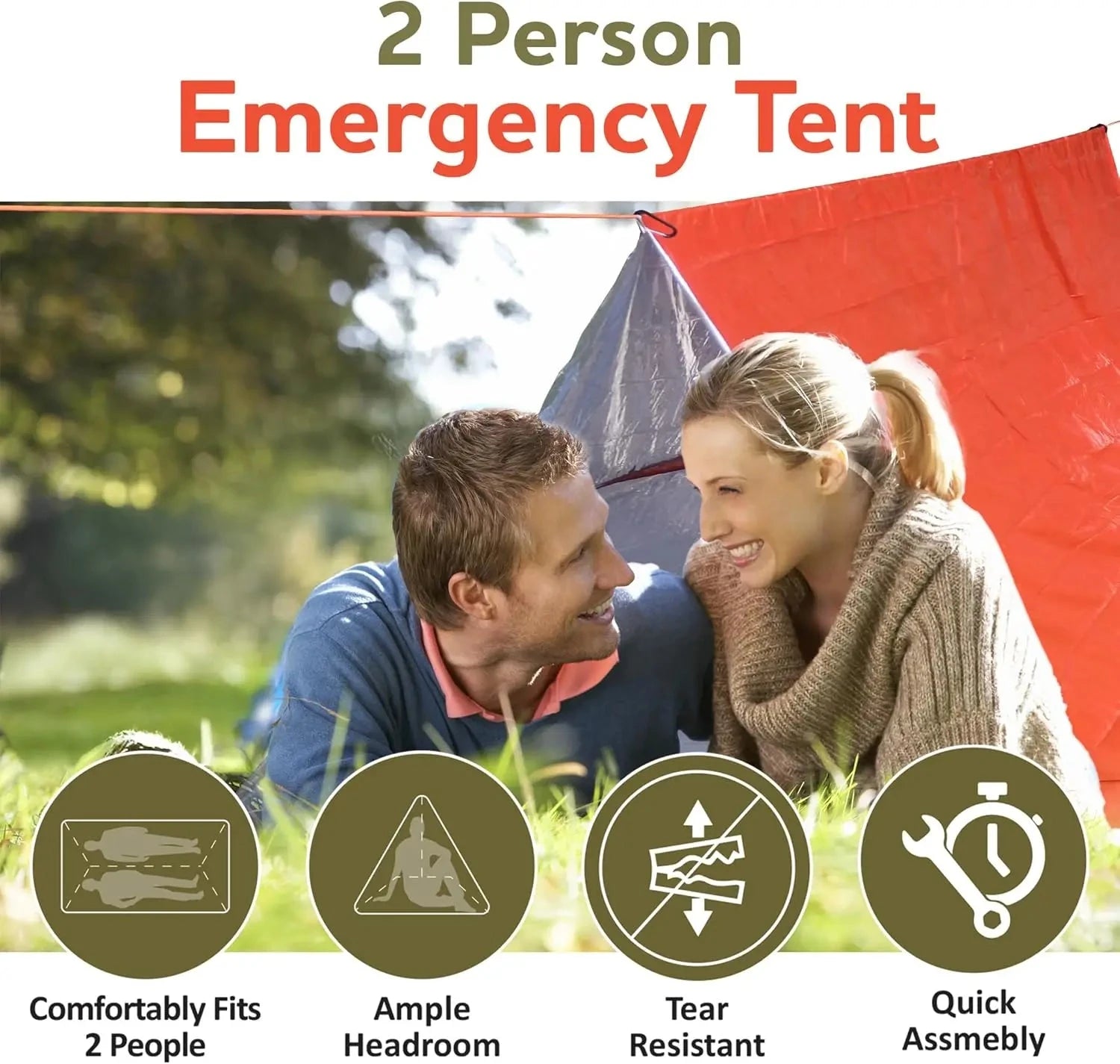 2 Person Emergency Shelter Bivy Survival Tent Kit Mylar Tube GlowCart