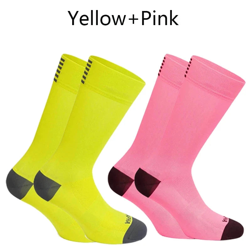 2 Pairs Cycling Socks Men High Quality Professional Competition Brand Sport Riding Soccer Sock Mesh Breathable Road Bicycle Sock GlowCart
