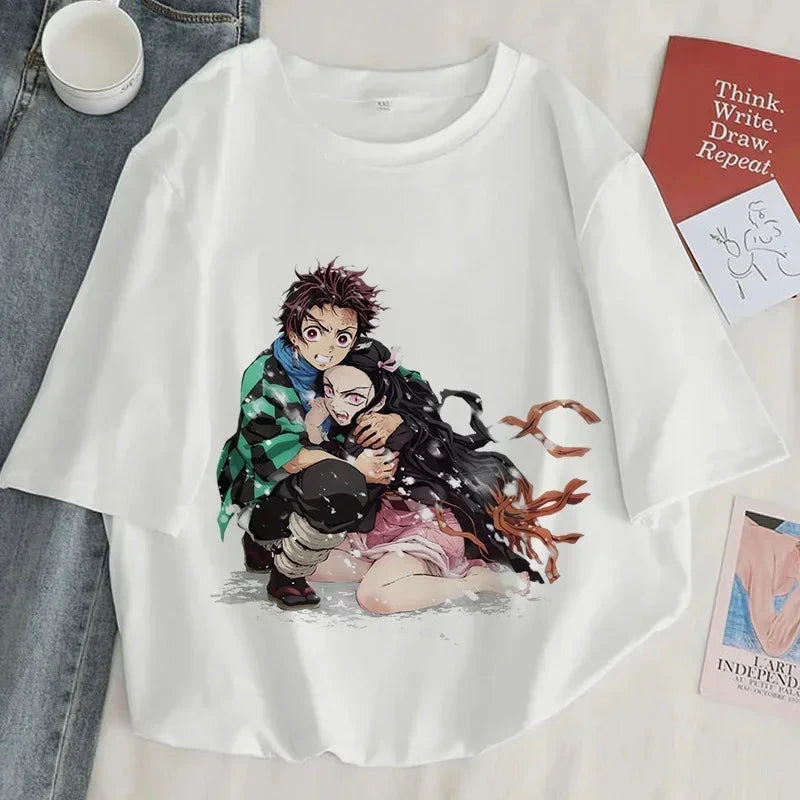 Demon Slayer Print T Shirt Women Harajuku Aesthetic White GlowCart