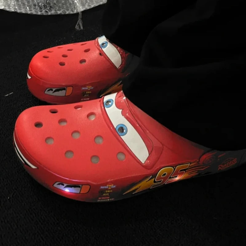 Cartoon Lightning McQueen Kids Ankle-Wrap Slippers Waterproof Breathable Solid Color Outdoor Casual Sandals for Children Gift GlowCart