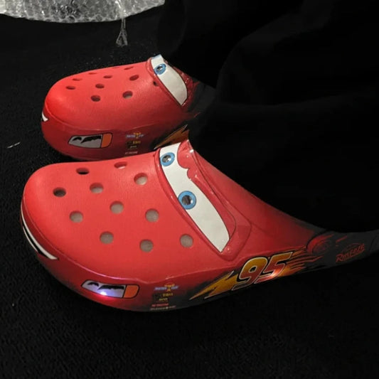 Cartoon Lightning McQueen Kids Ankle-Wrap Slippers Waterproof Breathable Solid Color Outdoor Casual Sandals for Children Gift GlowCart