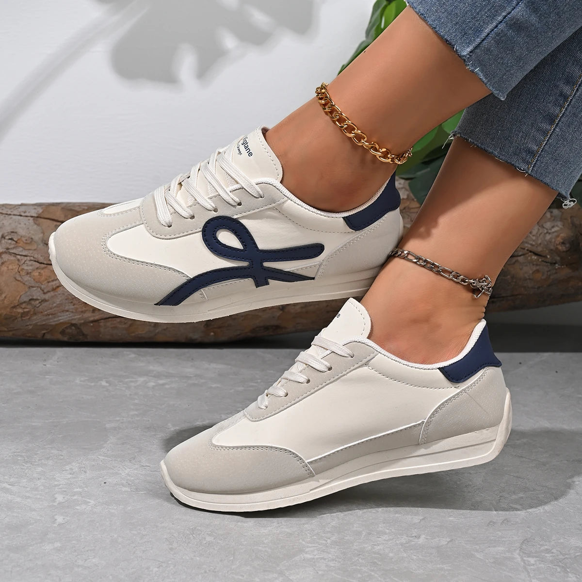 2025 new women's sports shoes casual lace up women's fashionable vulcanized shoes versatile flat shoes GlowCart