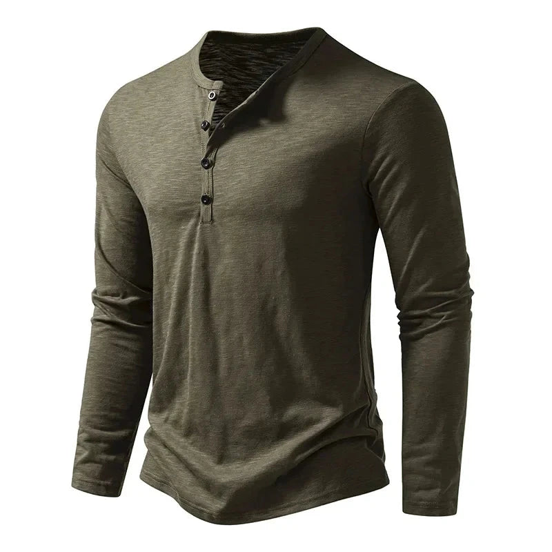 Autumn New Men's Cotton Button Long Sleeve  Henley Neck GlowCart