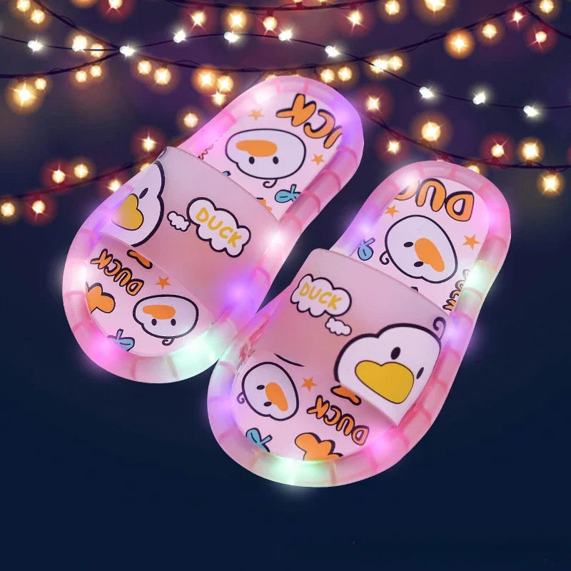 New Cute Luminous Kids Slippers Crystal Shoes Sparkling Lights Boys Girls Will Cartoon Glowing Cute Baby Cool Indoor Outdoor GlowCart