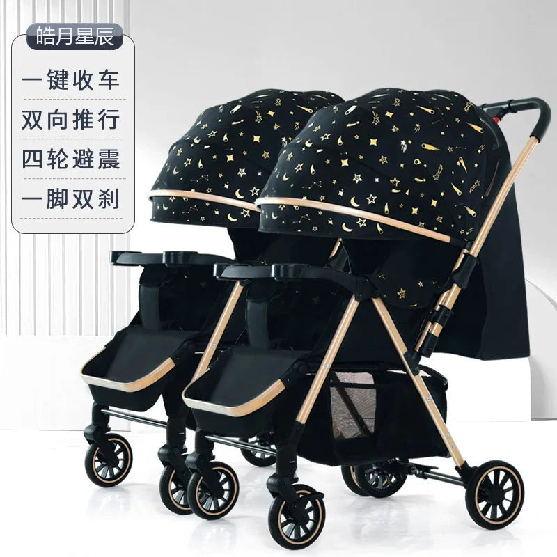 Detachable Twin Baby Stroller for Second Child, Can Sit or Lie Down, Foldable Baby Stroller for Children To Go Out GlowCart