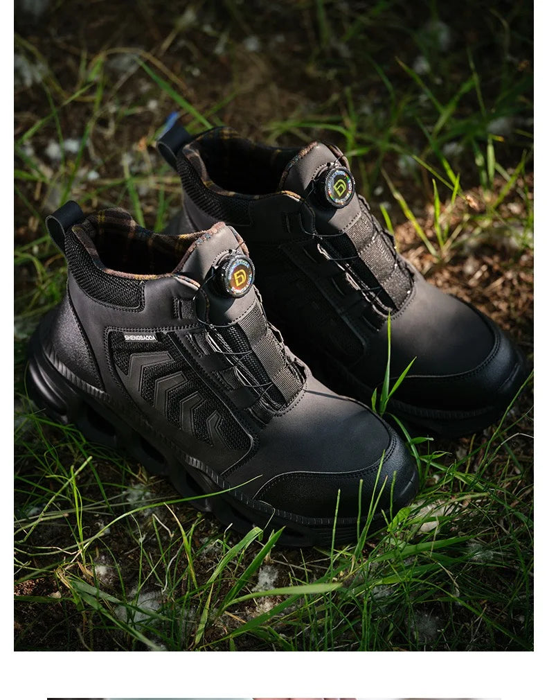 High-top men's all-season universal steel head anti-smash anti-puncture rotating buckle non-slip wear-resistant safety shoes GlowCart