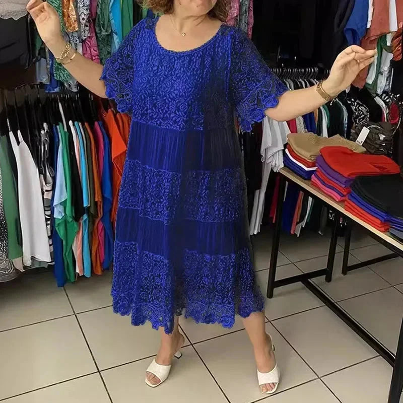 Fashion Crew Collar Long Dress Elegant Ladies Solid Club GlowCart