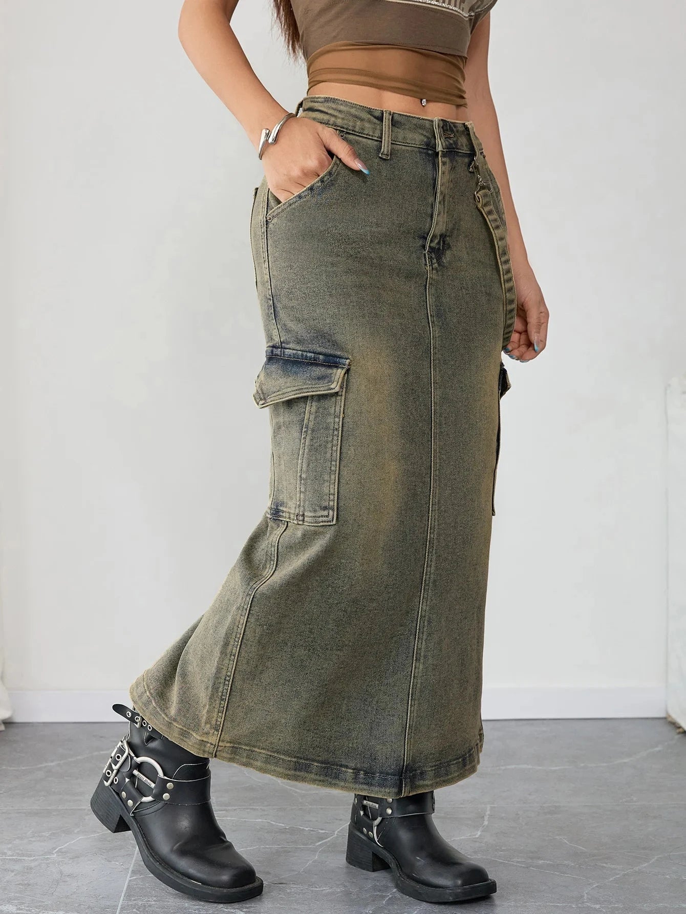 Korean Style Women's High Waist Denim Maxi Skirt Casual Loose Fit Jeans Pants Everyday Wear Fashion Clothing GlowCart