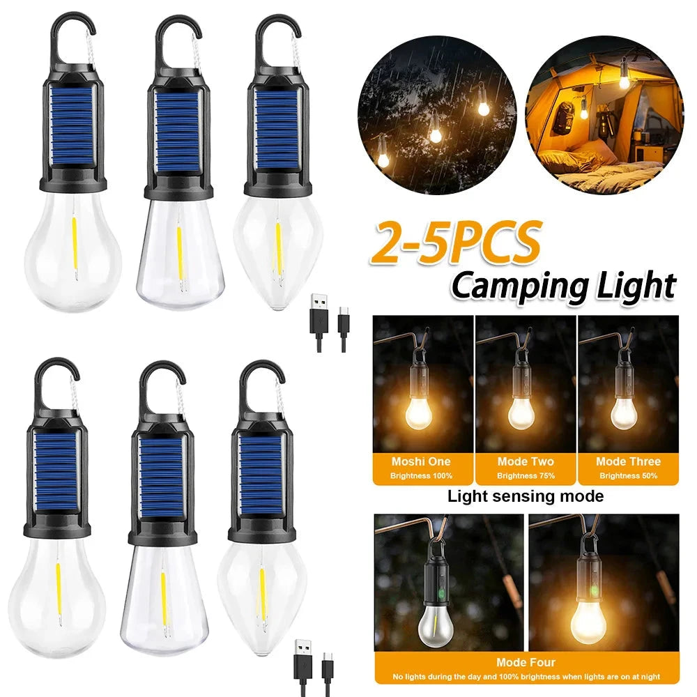 2-5PCS Solar Powered LED Lighting Lantern USB Charging GlowCart