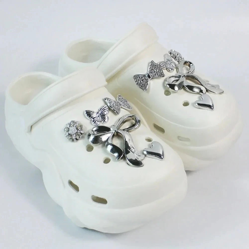 Women DIY Silver Butterfly-Knot Fashion Bow Decor Clogs GlowCart