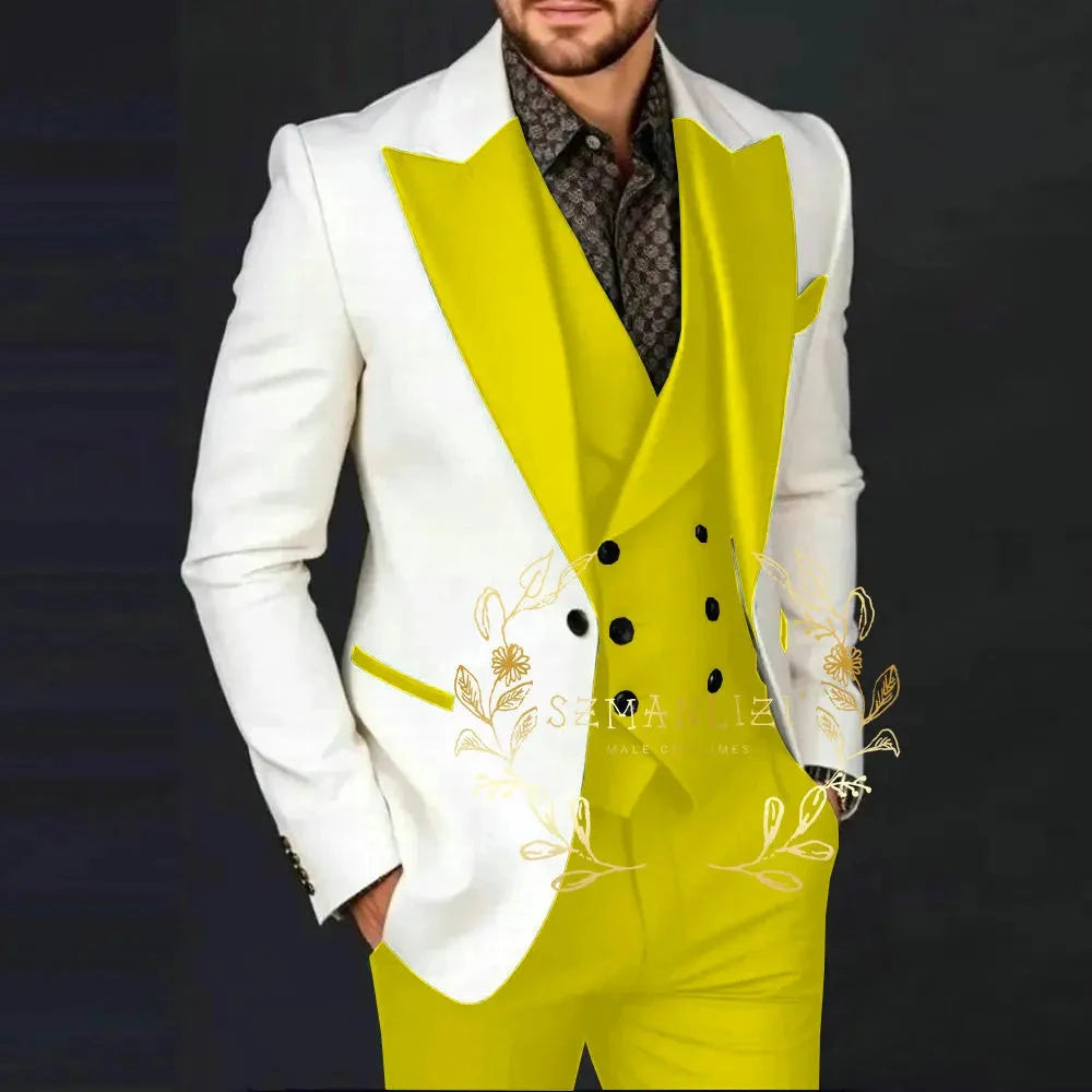 Ivory Jakcet Dark Green Vest Pant Men's 3-piece Suit Set GlowCart