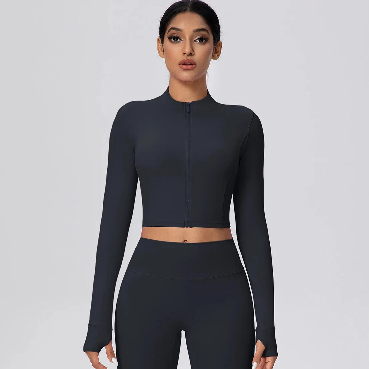 Woman Solid Color Slim Casual Zipper Long Sleeves Yoga Tight Naked Feel Sports Thumb Hole Gym Workout Top Running Yoga Jacket GlowCart