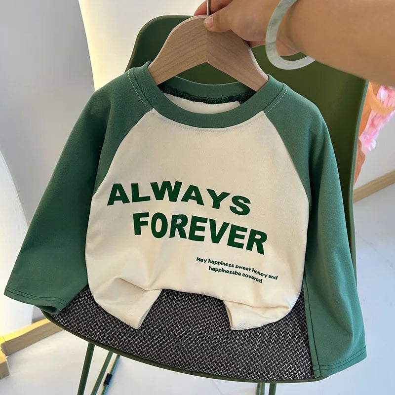 New Autumn Girls and Boys Long Sleeve T-shirt Base Shirt Letter Korean Style Children Clothing GlowCart