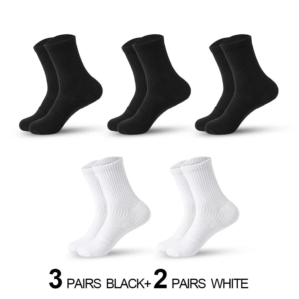 Mens Moisture Wicking Outdoor Hiking Work Cotton Socks Compression Cushion Crew Socks Leisure Men Black Socks 5 Pairs GlowCart